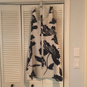 Navy and cream floral midi length Worth dress